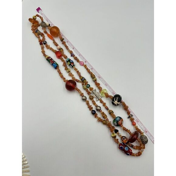 Artisan Natural Stone Amber Copal Uranium Vaseline Glass Long Beaded Necklace - Picture 7 of 13